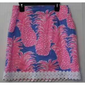 Lilly Pulitzer Izzy Skirt Little Flamenco Size 4 Blue/Pink/White Pineapple